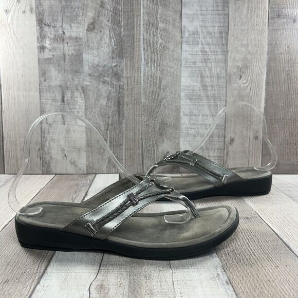 Minnetonka Women's Silverthorne Thong Sandals Flip Flops Leather Silver Size 9 - Picture 2 of 12